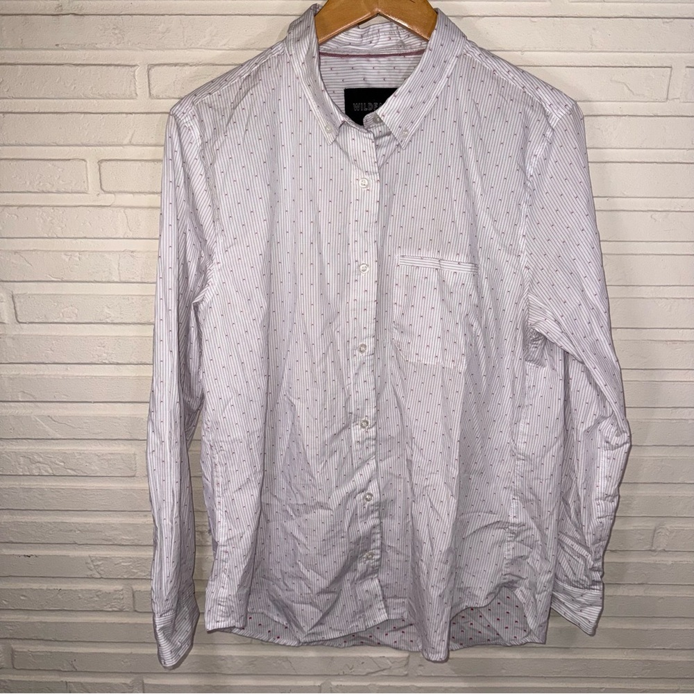 Wildfang White Cotton Long Sleeve Red Stitched Button Up, Women’s Size XL